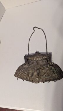 Antique German Silver Mesh Purse Handbag Floral Frame Old Hollywood regency